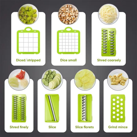 14-in-1 Multifunction Vegetable Chopper & Mandoline Slicer with 8 Interchangeable Stainless Steel Blades