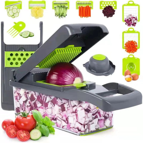 14-in-1 Multifunction Vegetable Chopper & Mandoline Slicer with 8 Interchangeable Stainless Steel Blades