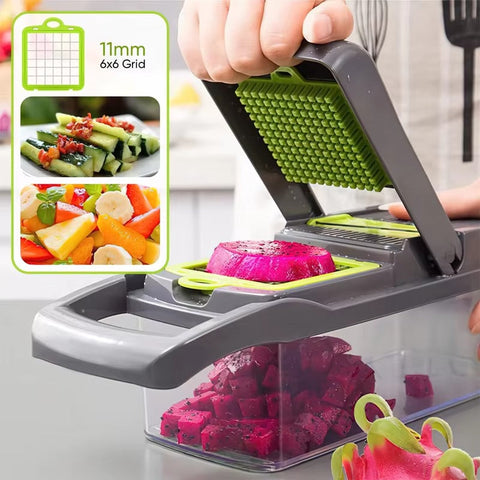 14-in-1 Multifunction Vegetable Chopper & Mandoline Slicer with 8 Interchangeable Stainless Steel Blades